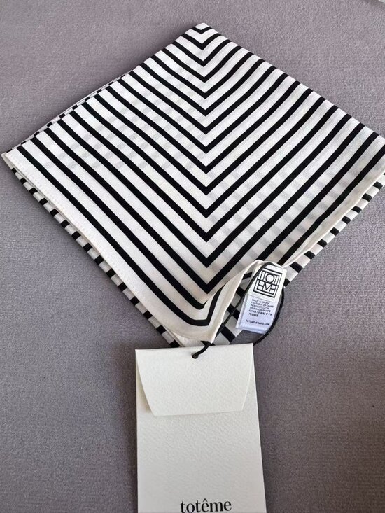 Toteme Accessories - Toteme Monogram Stripe Silk Square Scarf Black White